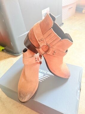 Fabrika Tan Suede Western Harness Ankle Boots EU 37 Fits Approx US 6.5